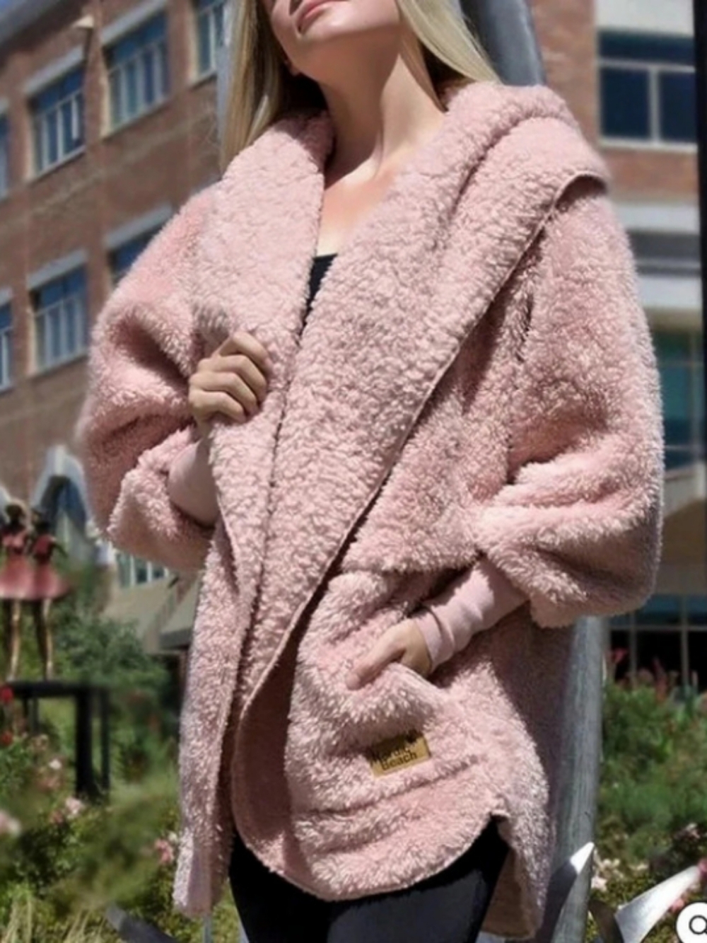 Nordic Beach Body Wrap Hooded Teddy Jacket Blush Wine Pink